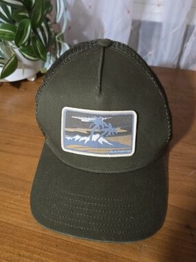 Quiksilver Olive Green Trucker Cap with Blue and Tan Patch